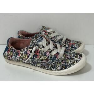 BOBS SKECHERS Dog Print Beach Bingo Rovers Rally Sneakers Lace Up Womens 5.5